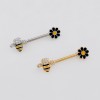 MULTI CZ BUMBLEBEE WITH A BLACK-AND-YELLOW ENAMEL DAISY 316L SURGICAL STEEL NIPPLE RING